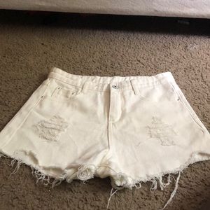 Destroyed Fray Hem Denim Shorts
